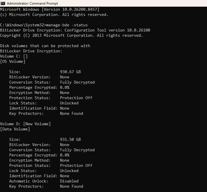 בדיקת מצב BitLocker דרך CMD ב-Windows