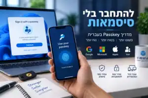 מדריך Passkey בעברית להתחברות ללא סיסמה עם טביעת אצבע ומפתח גישה