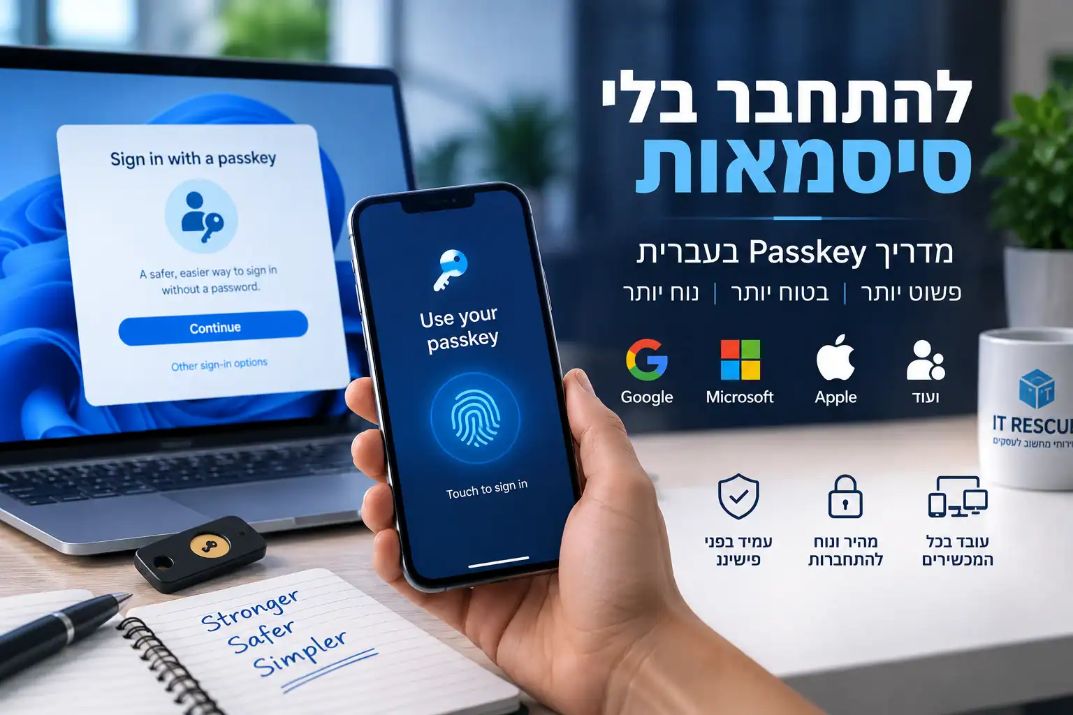 Read more about the article Passkeys: המדריך המלא להתחברות בלי סיסמה בגוגל, מיקרוסופט ועוד (2026)